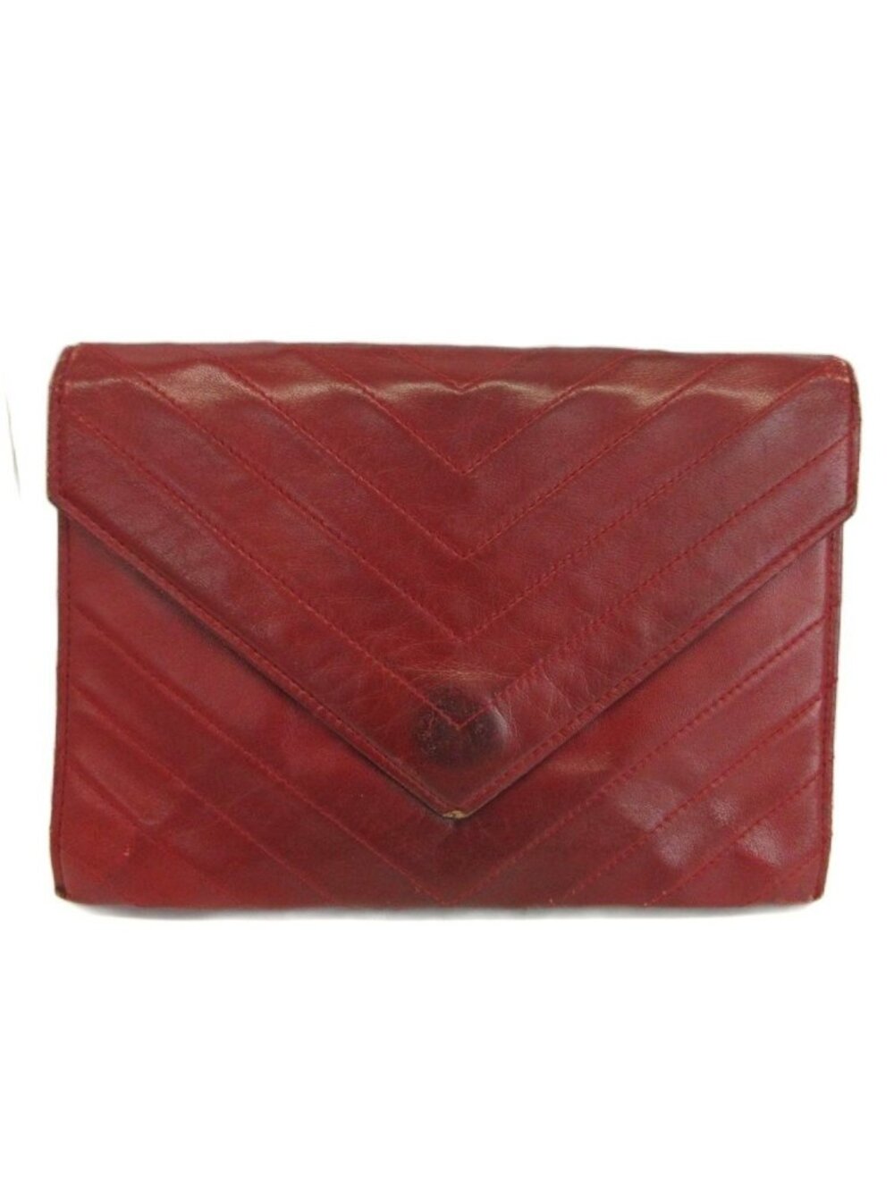 Saint Laurent V-stitch Chevron Leather Envelope Clutch Red